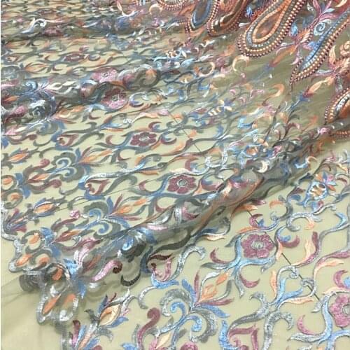 Multicolored 3D beaded Embroidered fabric European yarn lace cloth Wavy lace for dress DIY 1 order=1meter
