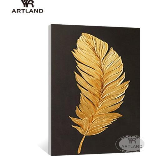 Modern Yellow feather home wall decoration Hand-painted abstract oil painting on canvas wall art picture for living room unframe