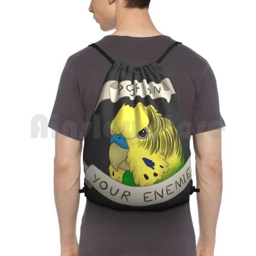 Poop On Your Enemies Backpack Drawstring Bags Gym Bag Waterproof Budgie Parakeet Bird Parrot Budgie Small Parrot Birb
