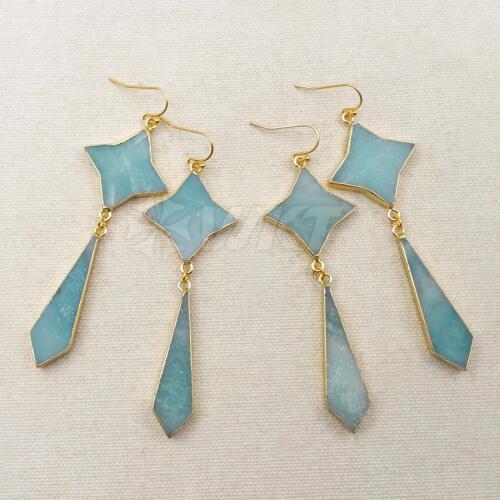 WT-E386 WKT Wholesale Top Fashion Charming Natural Cyan Stone Jewelry High Quality Star Shape Drop Earrings
