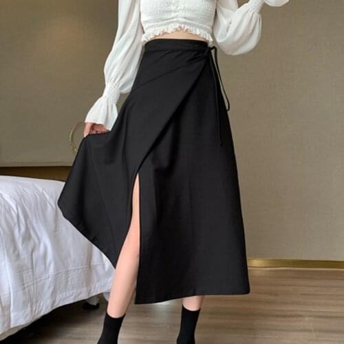 Summer Korean Women High Waist Mid-Calf A-Line Skirt Harajuku Kawaii Skirts Ladies Pleated Cute Sweet Mini Skirt Female