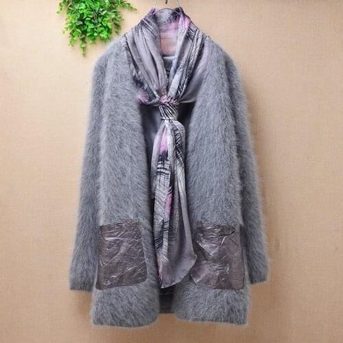 Female women fall winter thick warm hairy plush mink cashmere knitted scarf slim cardigans angora fur jacket coat sweater pull