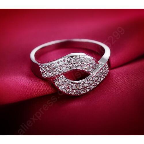 Geometric Cubic Zircon Full Crystal 925 Sterling Silver Wedding Rings For Women Ladies Girls Finger Bague Hot Sale