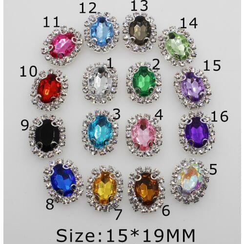 New 10PC 15X19mm Rectangle silver metal Buttons rhinestone Crystal Diamante button DIY Wedding Decoratio Clothing buttons