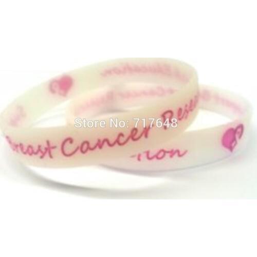 100pcs Breast Cancer Support GLOW IN THE DARK Pink Awareness wristband silicone bracelets free shipping by ePacket A