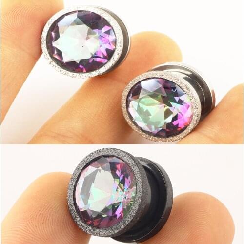 2Pcs Stainless Steel Zircon CZ Gem Screw Fit Ear Flesh Tunnel Plug Expander Gauges Body piercing Jewelry 6-16mm