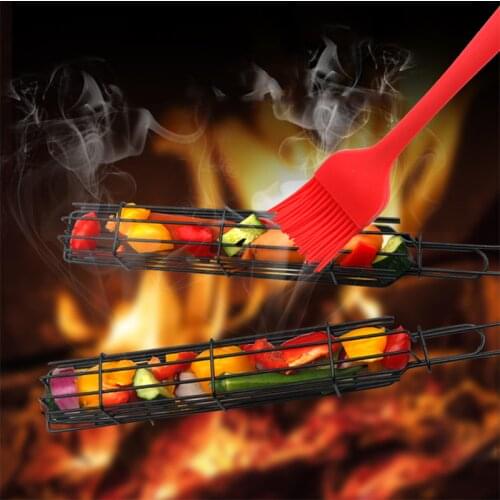 5pcs BBQ Grilling Basket Portable Stainless Steel Nonstick Barbecue Grill Basket Reusable Mesh Barbecue Grill Kitchen Tools
