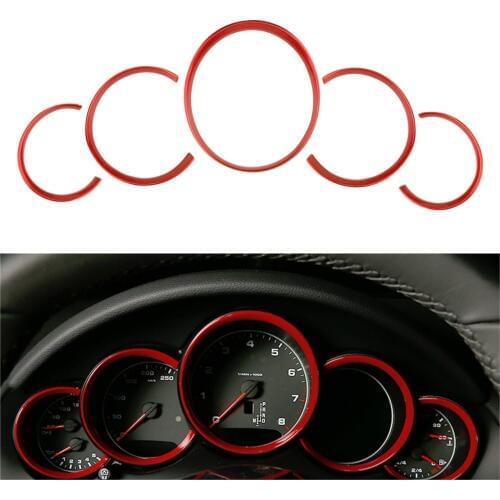 5pcs New Dashboard Meter Ring Speedometer Gauge Cover Console Display Trim Red fit for Porsche 911 991 2011 2012 2013 2014 2015