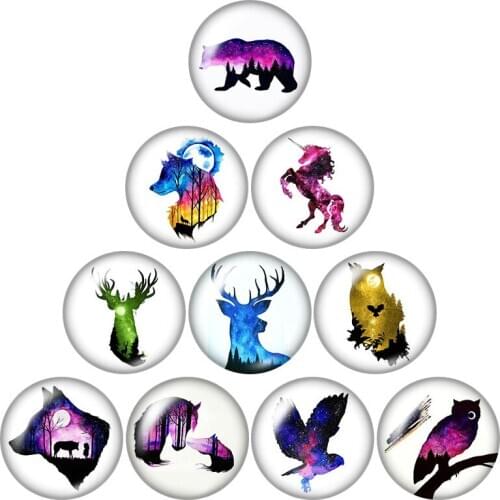 Beauty Bear Wolf Elk Horse Owl 10pcs mixed 12mm/16mm/18mm/25mm Round photo glass cabochon demo flat back Making findings ZB0986