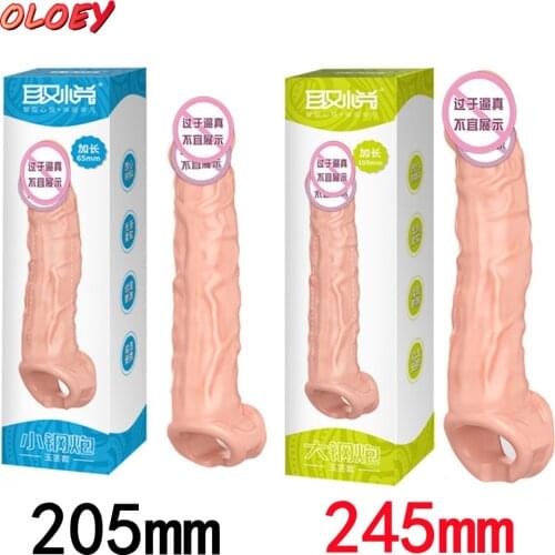 25CM Large Penis Extension Sleeve Reusable Soft and Stretchable Delayed Ejaculation Condoms Male Dildo Extender Male Sex Toys