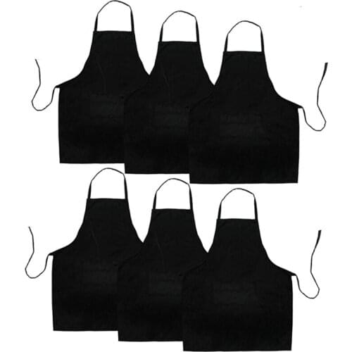 6 Pack Black Kitchen Apron with 2 Pockets Anti-Dirty Apron Suitable for Barbecue Kitchen Cooking Baking Restaurant