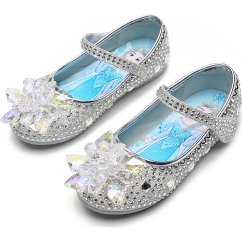Disney Kids Elsa Glitter Sandals Girls Princess Cosplay Accessories 3D crystal PU Shoes For Children Fancy Party 3-16T