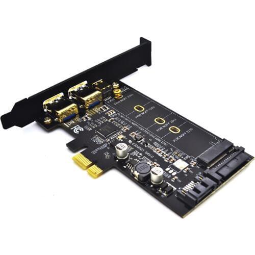 Dual USB3.0 1 port Type-c M.2 PCIe Adapter M2 SSD SATA B Key to PCI-e 3.0 Controller Converter Card For 2280 2260 2242 2230 NGFF