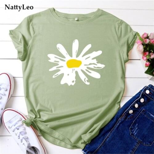 2021 Clothes Woman TShirt Flower Print T-shirt Female O Neck Short Sleeve 100%Cotton Tshirt Summer Plus Size Tops Vintage Tees