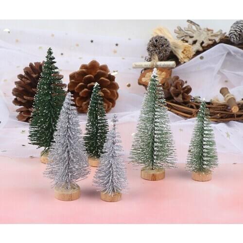 Hot NEW DIY 7/9cm Christmas Tree Mini Pine Tree With Wood Base Handmade Home Table Top Decor Miniatures