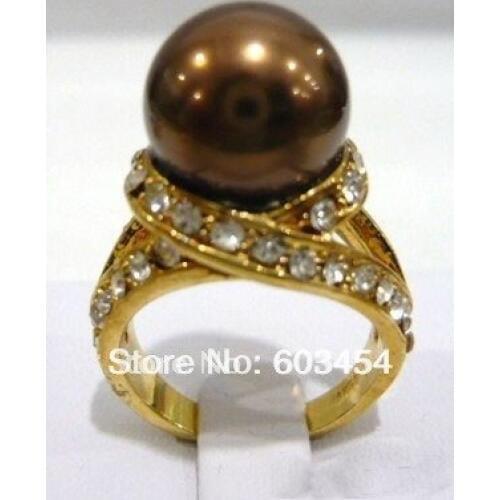 Good>>>@@ Chocolate Brown Pearl NEW Crystal Ring Size: 6-10/ S 1Pcs