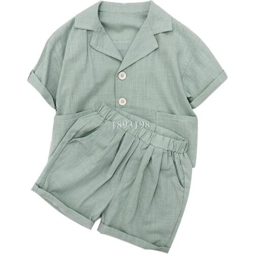 Childrens Short-sleeved Suit Set Flower Boy Summer Cotton And Linen Casual Suit 2021 New Korean Kids Blazer Shorts 2pcs Outfit