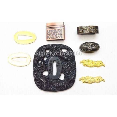 Beautiful A Set Alloy Guard Tsuba Menuki Fuchi Kashira For Japanese Samurai Sword Katana Wakizashi Tanto