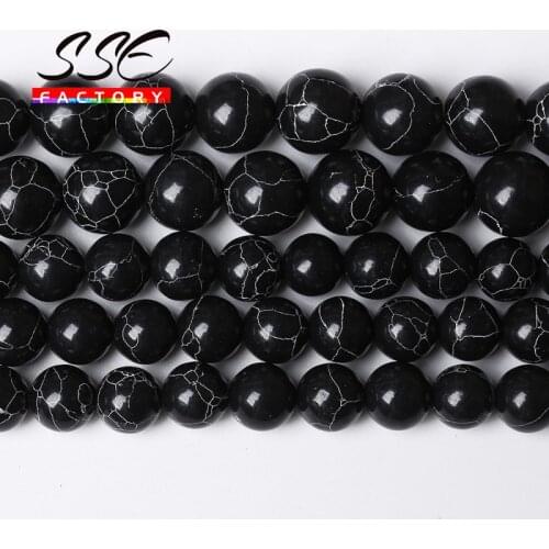 Natural Stone Black Turquoises Round Loose Beads 15" Strand 4 6 8 10 12 mm For Jewelry Making DIY Charm Bracelet Wholesale CMT23