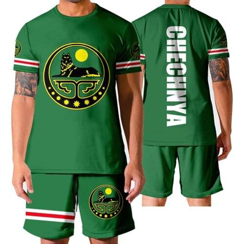 LCFA Green Chechnya Independent Republic National Flag 2-piece Summer Casual Men T-shirt And Shorts Suit Custom Short-sleeved