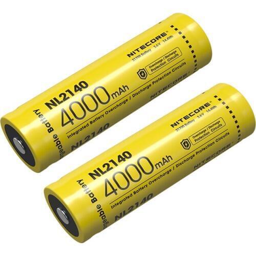 2pcs NITECORE 21700 Li-ion Rechargeable Battery NL2140 4000mAh 3.7v / 14.4Wh Internal Safety Flashlight Battery