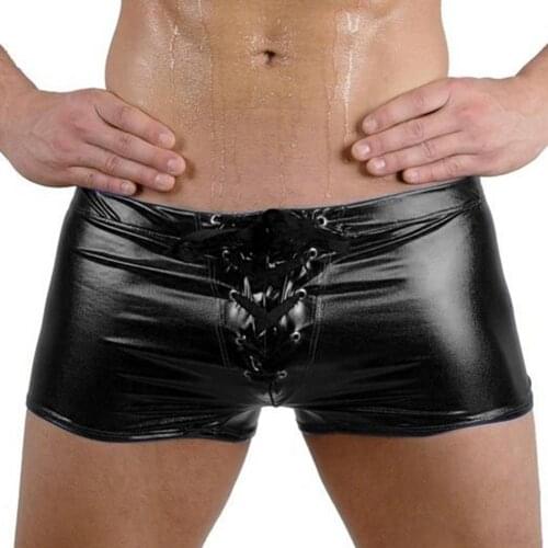 Fashion Club Men\s Lace Up Patent Leather Boxers Underwear Underpants Shorts