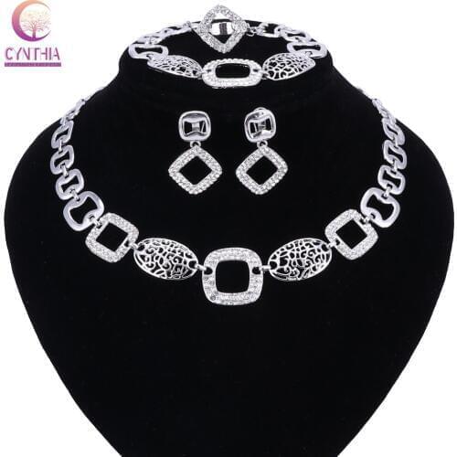 Nigerian Wedding African Beads Jewelry Sets Crystal Fashion Dubai Necklace Earring Ring Jewelry Sets For Women Costume Design