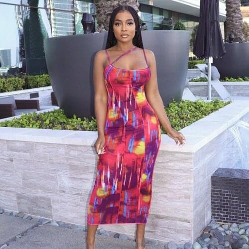 Summer New Sexy WomenS Suspender Dress Fashion Printing Square Collar Backless Tube Top Off-The-Shoulder Skinny Long Dress