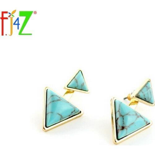 2016 New Coming Fashion Vintage Green White Stone Stone Triangle Back Front Ear Stud Earrings For Women Brincos Grandes