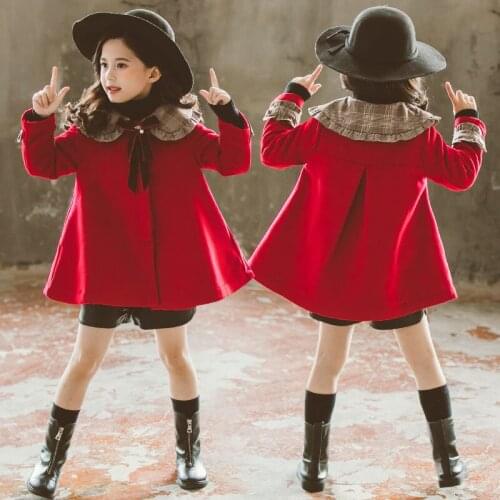 New Girls Woolen Coat Childrens Clothing 2021 Autumn Plush Hat Medium Long Wool Coat Baby Girls Cloths 4-12 Years