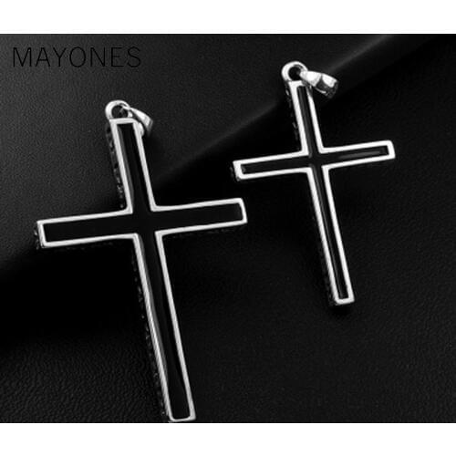 Punk 925 Sterling Silver Cross Pendants for Men Male Women Jesus Christ Black Cross Pendant Silver Jewelry