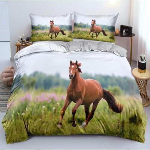 3D Custom Gray Horse Linens Bed Comforter Cover Sets Duvet Covers Pillow Cases Single King Queen Double Single Size Bedclothes