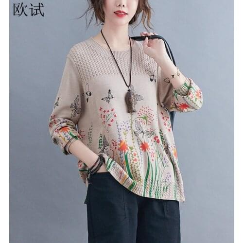 Plus Size Print Pullover Sweater Jumper Ladies Knitted Tops Women Sweaters Korean Style Femme Autumn Pull Invierno 2021 Sweater