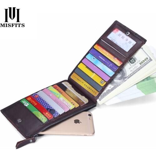 Quenya Men Genuine Leather Thin ID Credit Card Holder Business Male Vintage Long Purse Zipper Pocket Card Case Clutch Wallets