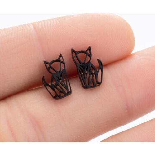 SMJEL Stainless Steel Origami Cat Earrings for Women Kid Fashion Jewelry Black Gold Silver Color Geometric Cat Stud Earing Small