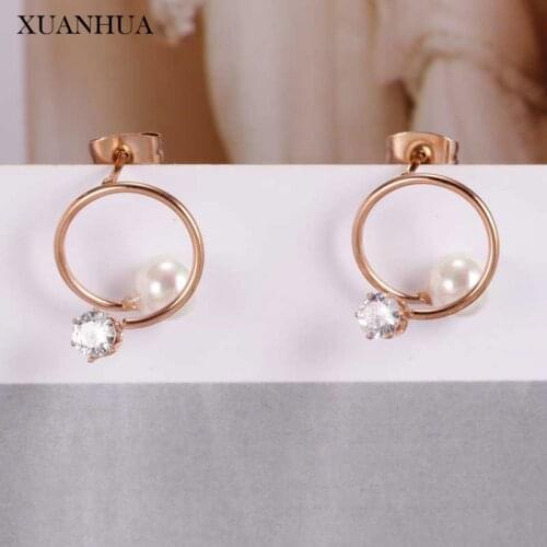 XUANHUA Stainless Steel Earrings For Women Rose Gold Pearl Earings Fashion Jewelry Accessories Offers With Free Shipping