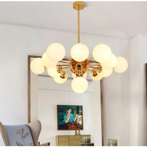 SGROW Indoor Lighting Frosted Hanging Led Lamp for Living Room Bedroom Lampara Iron 7/13 Heads Glass Balls Chandelier Lights