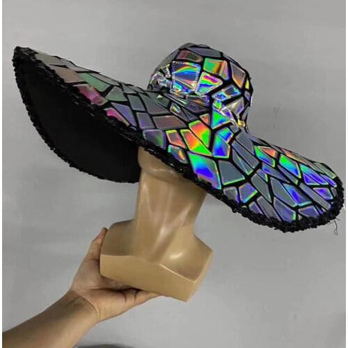 Shining Sequine Large Brim Fashion Hat Women Jazz Dance Hats Wide Brim Cap Foldable Club DJ Singer Stage Performance Accessories