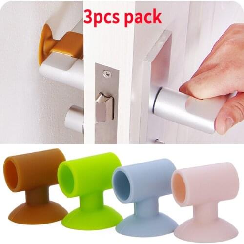 3pcs Silicone Door Stops Doorknob Wall Mute Crash Pad Noise Cancel Cabinet Handle Lock Silencer Wall Protection Suction Cup