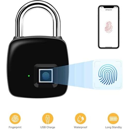 USB Rechargeable Smart Lock Keyless Fingerprint Lock IP65 Waterproof Anti-Theft Security Padlock Door Luggage Case Lock