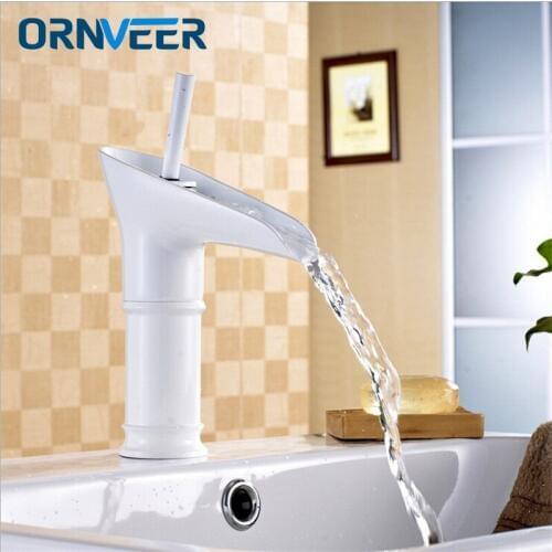 Free Shipping Wine Glass Shape Grilled White Painted Bathroom Waterfall Faucet Fancy Style White Basin Sink Mixer Tap W026
