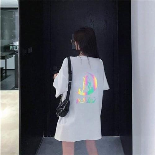 Sailor Moon Print Reflective Summer T-shirts Women Korean Casual O-Neck Short Sleeve Tee Shirts Loose Harajuku Plus Size Tops