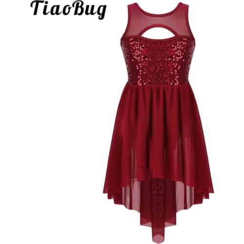 TiaoBug Kids Girls Sleeveless Sequins Chiffon Ballet Figure Skating Dress Gymnastics Leotard Contemporary Lyrical Dance Costumes