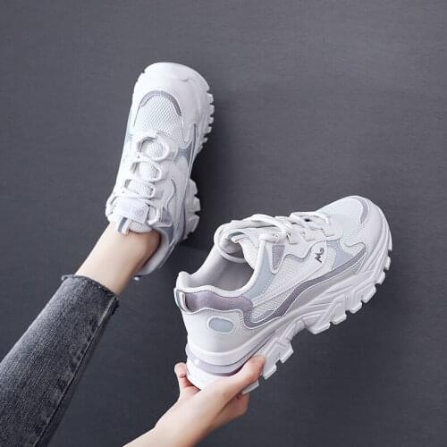 Fashion Comfortable Womens Casual Low-heel Daddy Shoes Lace-up Vulcanized Shoes 2021 Autumn New Womens Mesh Breathable Shoes