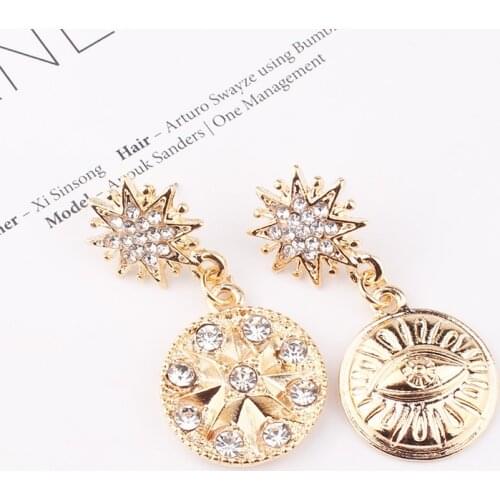 LUBOV Trendy Fashion New Design asymmetrical Drop Earring Geometric Circle Rhinestone Piercing Earring Women Party Jewelry