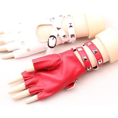 Ladies gloves rivet punk gloves wrist-wrapped personality nightclub singer gloves female half finger gloves G202