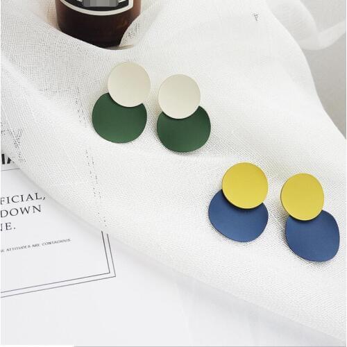 Retro Stud Earrings For Women Circular Contrast Color Frosted Textures Zinc Alloy Fashion Jewelry Brithday Gift