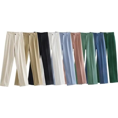 Womens Wide Trousers High Waist Solid Baggy Pants for Women Button Fly Casual Straight Pants Autumn 2021 Womens Clothing