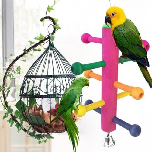 1 PC Bird Cage Climbing Parrot Perch Stand Play Fun Toys Wooden Rotate Ladder