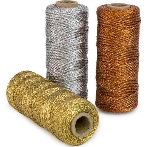 26pcs Bakers Twine - Metallic Rose Gold Shimmer (110yard/spool),Decorating Favors,Gift Wrapping,Party Decor Foil Silver Twine
